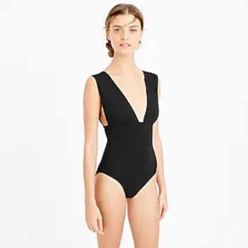 JCrew Long torso Plunge V-neck one-piece swimsuit